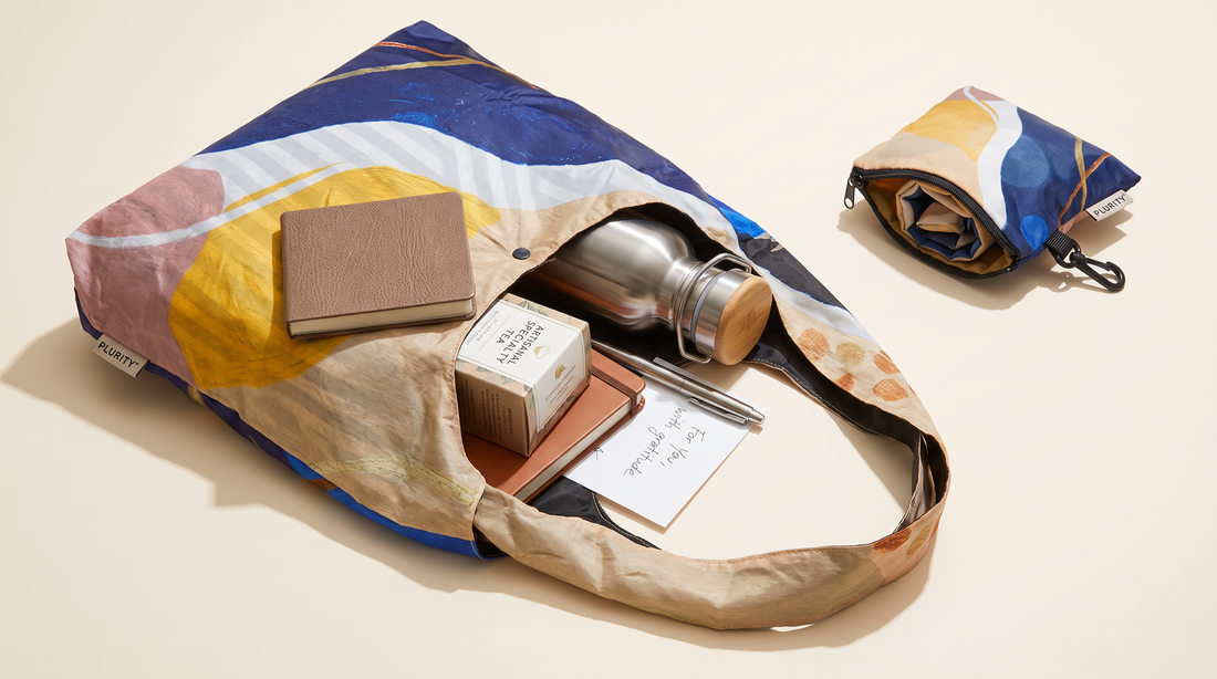 PLURiTy reusable tote used as gift packaging with practical gifts under $25.